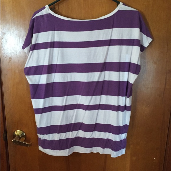 Loft Large Purple And White Striped Top - Picture 4 of 4